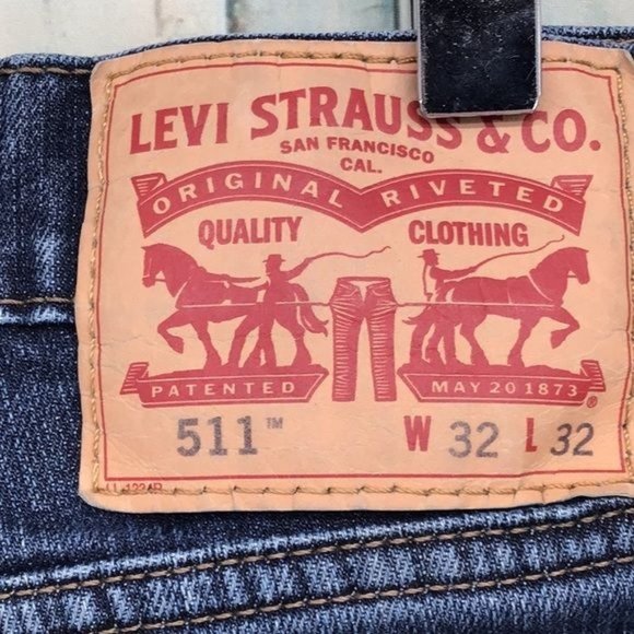 Levi Mens 511 W32 L32 Slim Fit Dark Blue Wash Cotton Denim Jeans - Picture 2 of 8